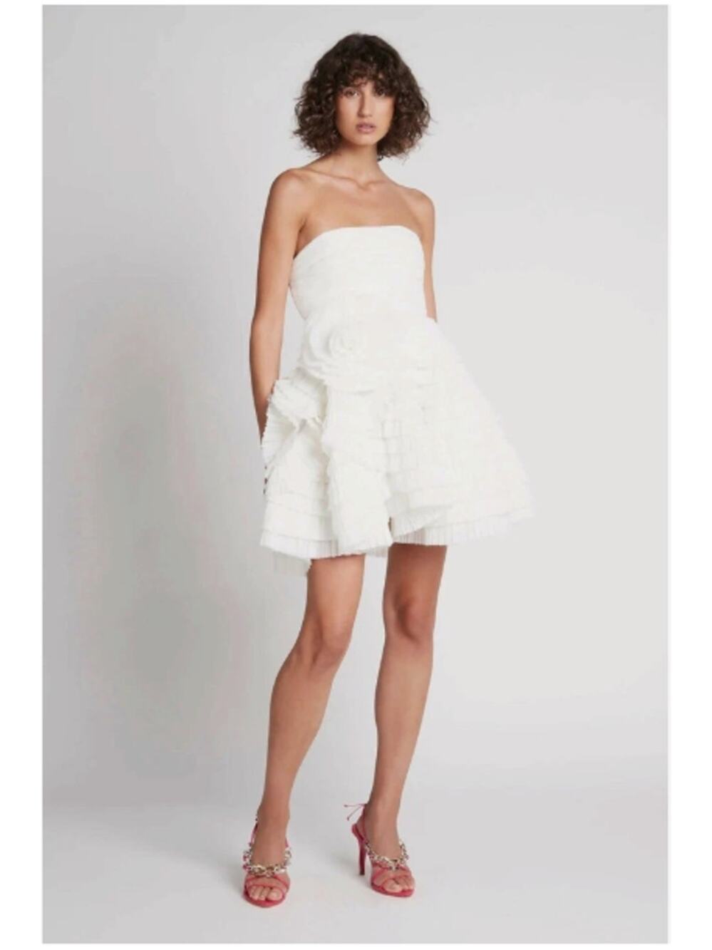 Aje Expressive Tiered Pleated Organza Strapless Mini Dress White AU 14 US 10